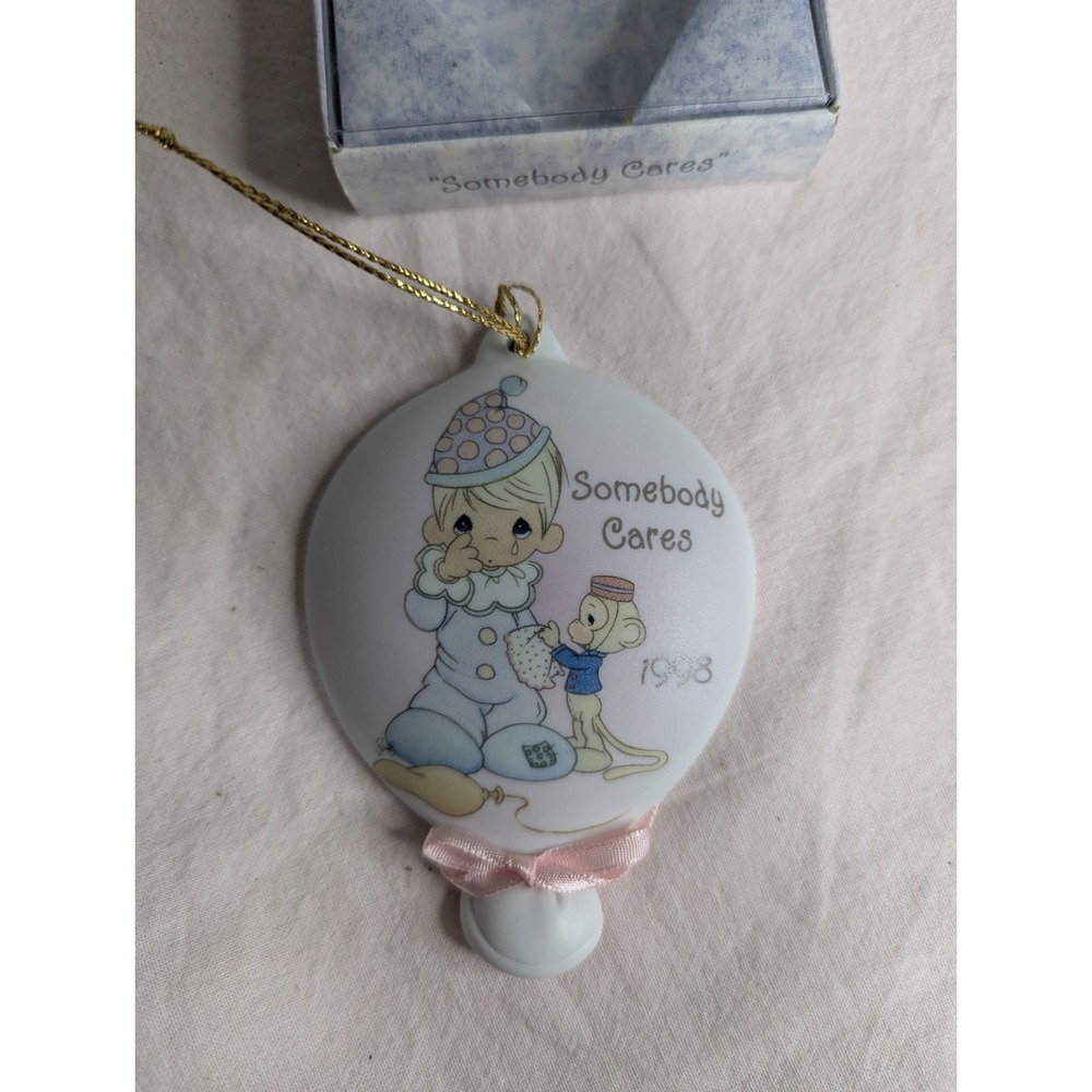 Vintage 1998 Somebody Cares Precious Moments Christmas Ornament Clown Monkey